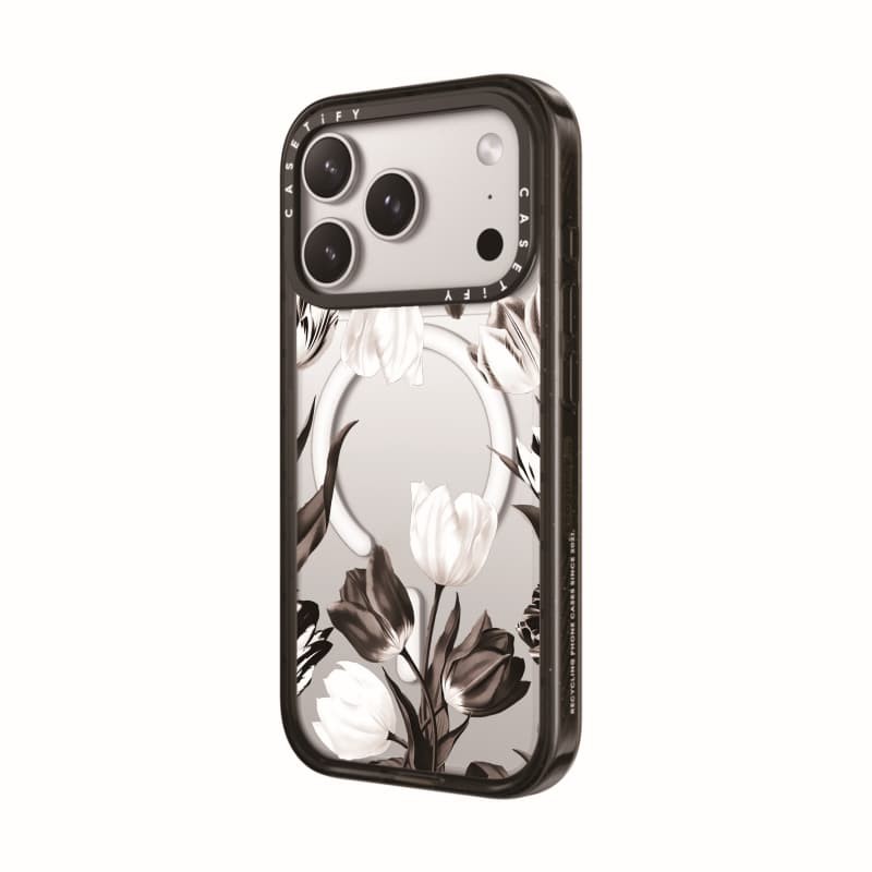 CASECASE X Vỏ hoa đen trắng viền đen trong suốt cứng từ tính hút tác động cho Apple IPhone 12 13 14 15 16 17 Pro Max Air Plus có hộp