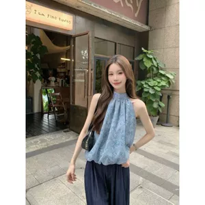 Áo Vest cổ dây hoa phong cách Pháp dành cho nữ mùa hè Phong cách mới dáng rộng mỏng hơn trông sang trọng Áo không tay