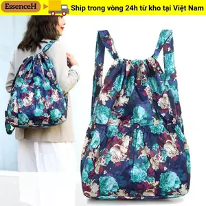 Túi dây rút ESSENCEH, Ba lô chống nước in hoa, Túi mua sắm di động dung tích lớn bằng vải Polyester dành cho nữ tuổi teen