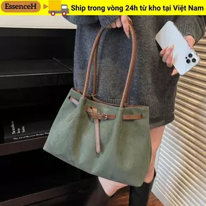 Túi đeo vai ESSENCEH Da lộn, Túi xách dung tích lớn thanh lịch, Màu trơn cổ điển đa năng thời trang có sẵn 4 màu Túi Tote đi lại đi học / du lịch / làm việc