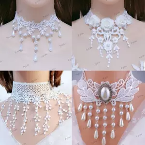 Vòng cổ ren trắng PYCOU, Vòng cổ ren thanh lịch, Phụ kiện trang sức Tua rua Dây đeo cổ trắng dành cho nữ