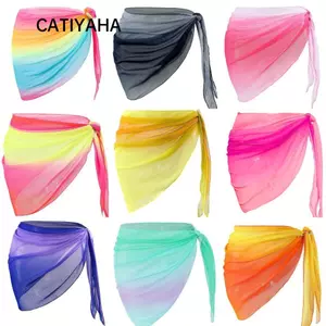 CATIYAHA Đầm Đi Biển, Chất Liệu Voan Áo Bơi Chiều Dài Ngắn Coverups, Nhiều Màu Sắc Sheer Vải Màu Gradient Bảo Vệ UPF Bikini Che đậy Giải Trí