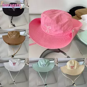 Mũ xô BORAGETE, Mũ câu cá mùa xuân mùa hè chống nắng, Chất lượng cao thoáng khí màu trơn khô nhanh Dây đeo nơ Mũ xô để cắm trại ngoài trời