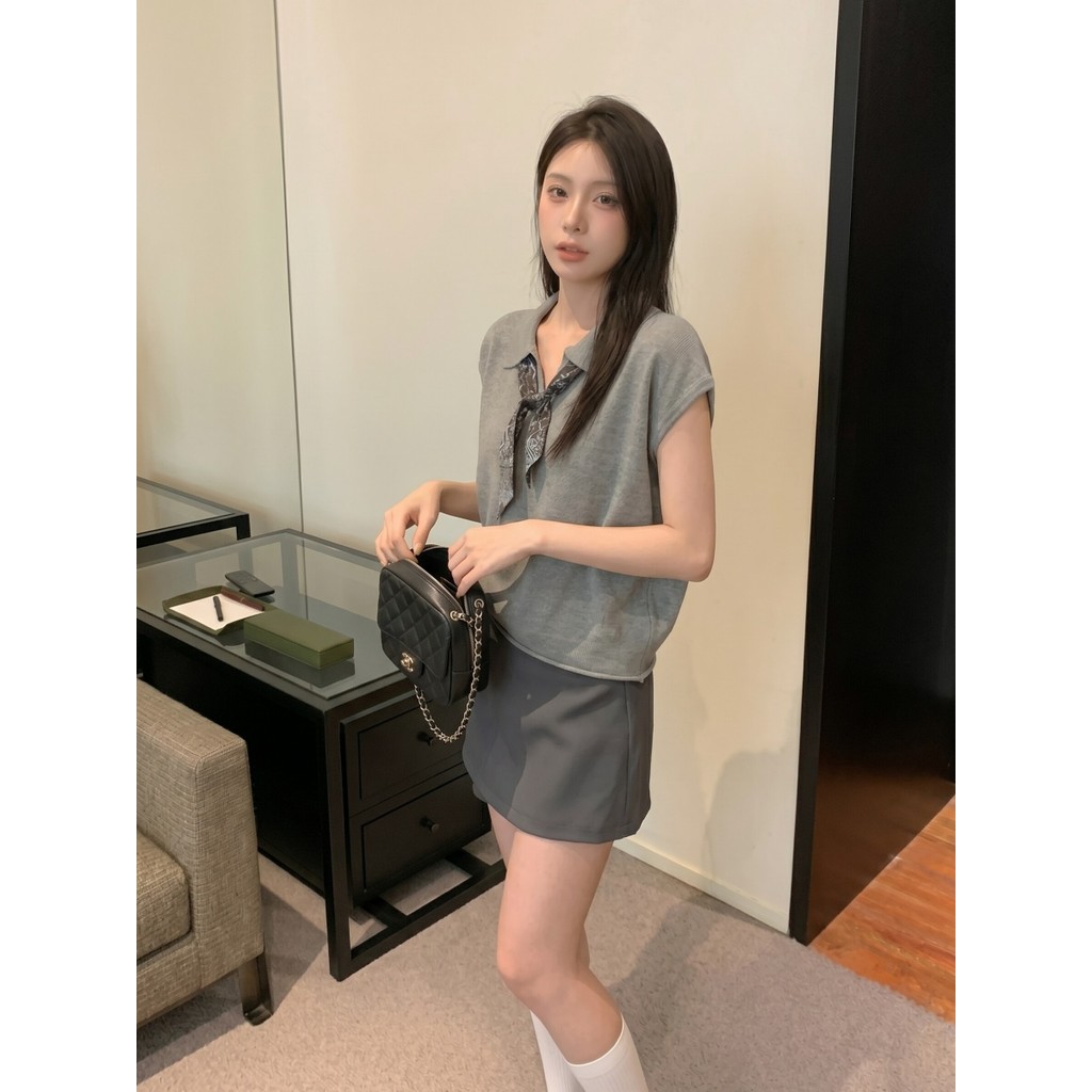 SUXI Áo thun ngắn tay dệt kim cổ Polo giản dị nhẹ nhàng dành cho nữ mùa hè mới 260616
