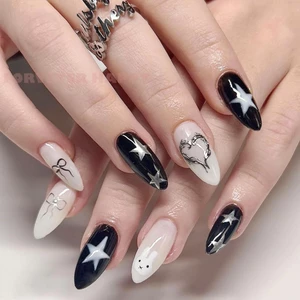Móng tay giả màu trắng đen in hình ngôi sao - Chống sương mù để trang trí móng tay DIY
