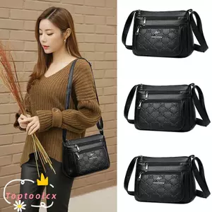 TOPTOOLCX Túi Mẹ Trung Niên, Túi Đựng Rau Củ Nhiều Lớp Dung Tích Lớn, Túi Đeo Ngang Da PU Màu Đen Thời Trang Nữ