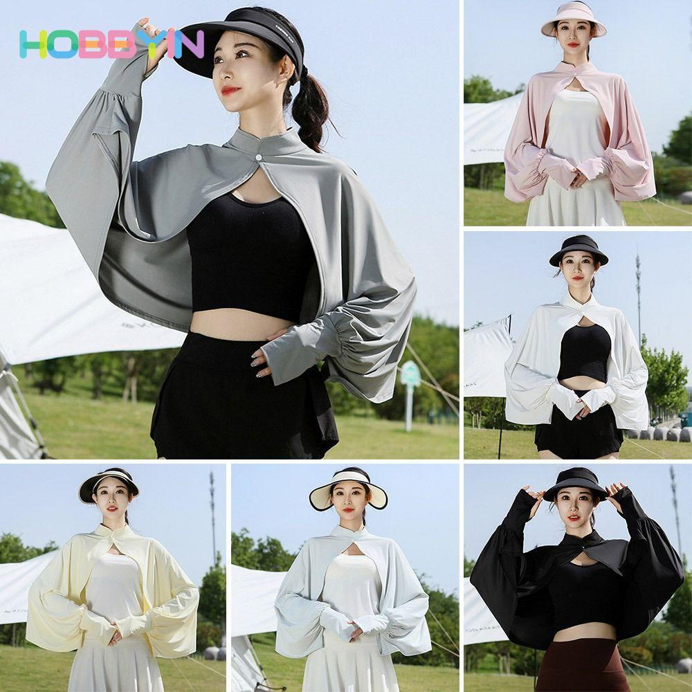 HOBBYIN Tay áo mùa hè, Khăn choàng chống nắng dài tay bằng lụa băng, Tấm che nắng thể thao mỏng thoáng khí che nắng ngoài trời
