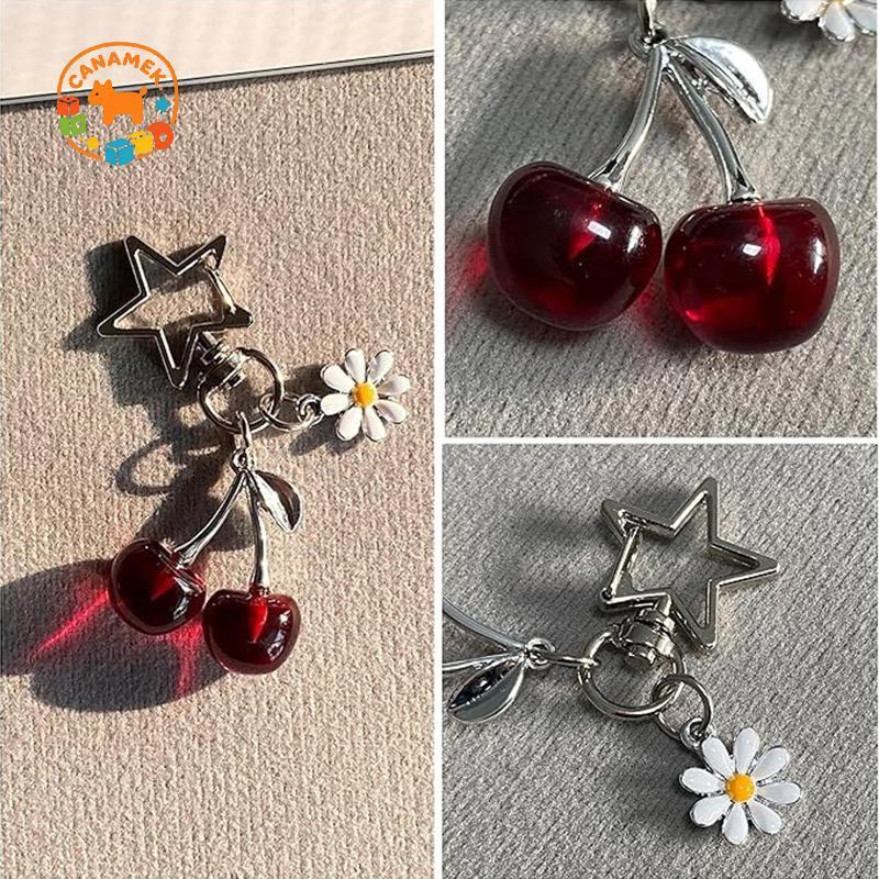 CANAMEK Vintage Dễ Thương Anh Đào Daisy Móc Khóa Thời Trang Sáng Tạo Trái Cây Anh Đào Móc Khóa Tinh Tế Túi Treo Trang Trí Phụ Kiện Quà Tặng CSF