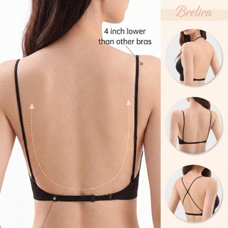 Áo ngực không dây Brelira hình chữ U, thiết kế đẹp với dây mỏng, dành cho ngực nhỏ, nâng ngực với miếng đệm ngực, lớp lót định hình không đường may.