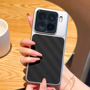 Dành Cho xiaomi 15pro Dệt Kẻ Sọc Vỏ Điện Thoại Da Cảm Thấy Mờ Cứng 15 Vỏ Bảo Vệ Da Chống Sốc All-Inclu