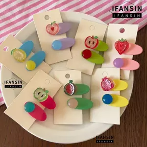 FANSIN 2 Kẹp Tóc Trái Cây, Kẹp Tóc Jelly Hình Bầu Dục Nhiều Màu Sắc, Kawaii Đào Dâu Nhựa Y2K Barrette Nữ