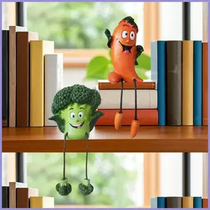Đồ trang trí rau củ 2 miếng Tượng nhỏ vui nhộn dễ thương có chân lủng lẳng Bông cải xanh và cà rốt Nhựa để bàn trang trí mueadsyvn