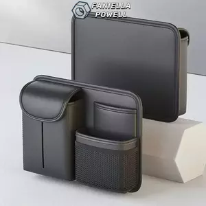 Túi đựng đồ ô tô FANIELLAPOWELL, Túi sau ghế da PU dung tích lớn, Túi đựng khăn giấy đa chức năng màu trơn bền chất lượng cao