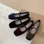 TT Mũi Vuông Mary Jane Giày Nữ Bên Trong Tăng Chiều Cao Khóa Phẳng Dây Đeo Nơ Giày Đơn Phù Hợp Với Váy Khâu