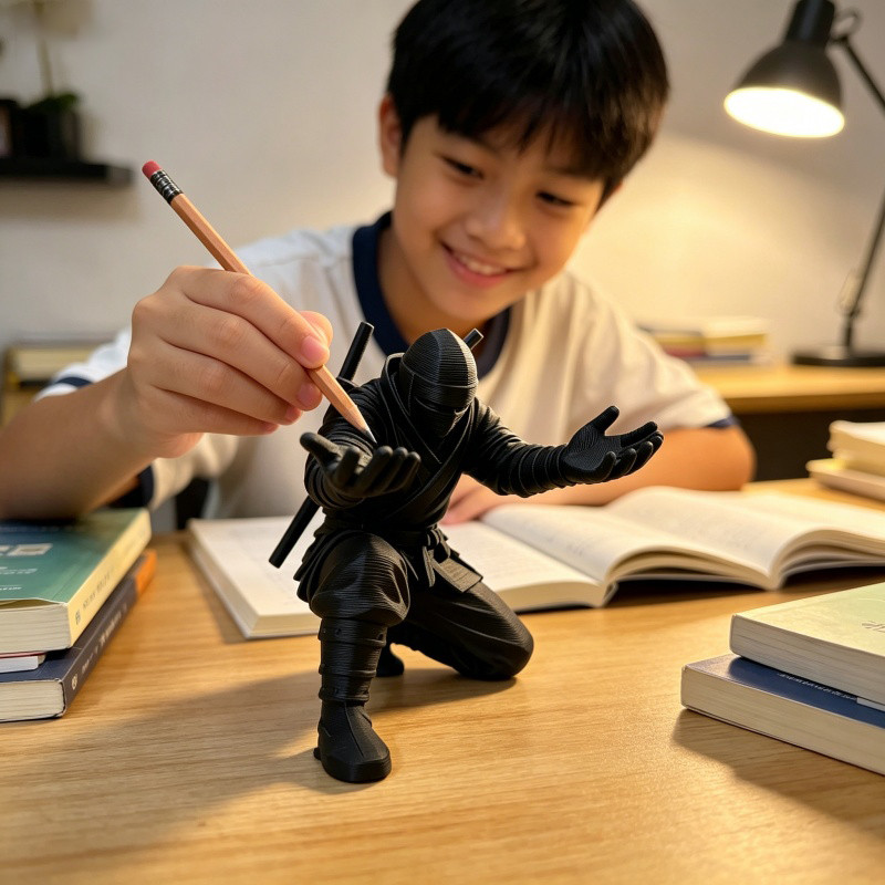Hộp đựng bút Ninja màu đen sáng tạo Hộp đựng văn phòng phẩm để bàn vui nhộn