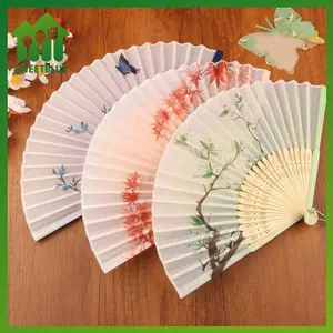 SWEET Vintage Lụa Gấp Quạt Trung Quốc Nhật Bản Nghệ Thuật Thủ Công Quà Tặng Trang Trí Nhà Cửa Vũ Tay Quạt Tre Người Hâm Mộ Ảnh Đạo Cụ n