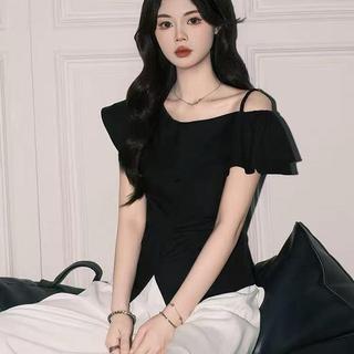 [Thời gian có hạn Seckill] Áo sơ mi đeo vai xù màu trắng có tính khí dành cho nữ sang trọng Slimmer Look Top Sản phẩm chính hãng siêu cổ tích