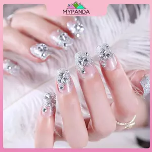 MYPANDA 24 Chiếc Bạc Trắng Giả Móng Tay Acrylic UV Gel Full Pháp Giả Nghệ Thuật Mẹo Dụng Cụ.