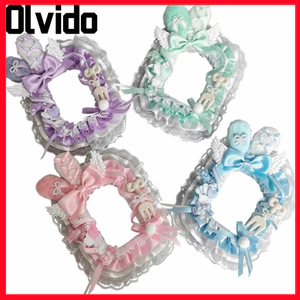 Giá đỡ thẻ OLVIDO, Đôi cánh thiên thần Thiết kế trong suốt Giá đỡ huy hiệu, Túi ngọt ngào Mặt dây chuyền Phong cách nơ ren viền tai thỏ Thiết kế thẻ Bảo vệ màn hình ảnh
