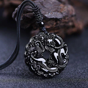 Obsidian Pixiu Khóa An Toàn Mặt Dây Chuyền Nam Nữ Vòng Cổ Trang Sức Hợp Thời Trang