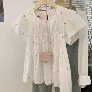 Áo sơ mi trẻ em in hình tình yêu đầy màu sắc phong cách Hàn Quốc dáng rộng thon gọn hơn trông cô gái ngọt ngào