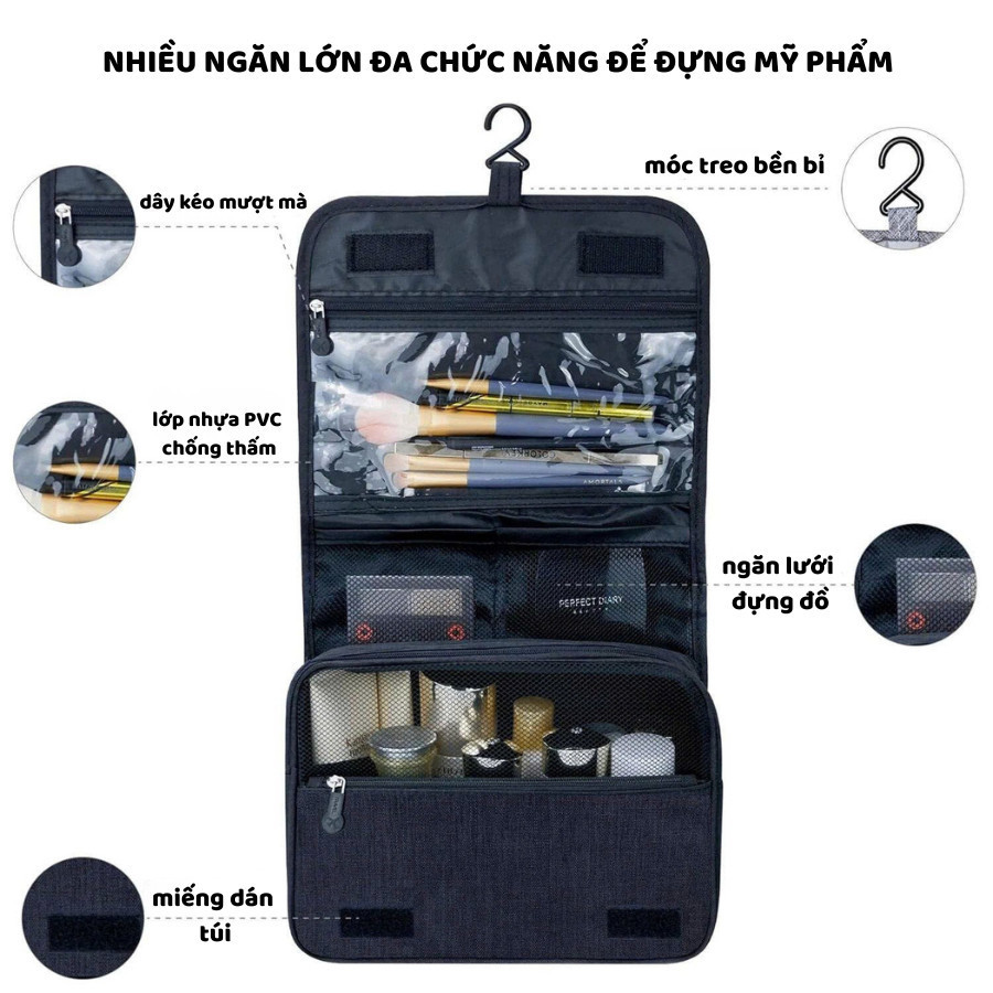 Túi Đựng Mỹ Phẩm Du Lịch ENODA HOME, Túi Đựng Đồ Dùng Cá Nhân Gấp Gọn Nhiều Ngăn Có Móc Treo TUIMP002