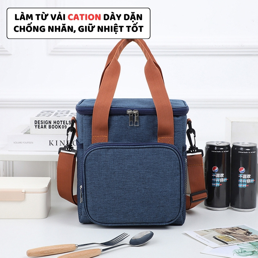 Túi Đựng Hộp Cơm Giữ Nhiệt 3 Lớp Cao Cấp ENODA HOME, Túi Vải Đựng Cơm Văn Phòng Có Quai Đeo Chéo TUICOM010