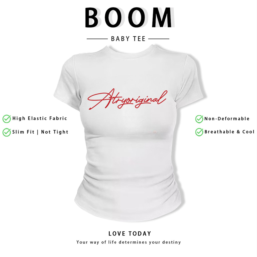 BOOM Áo Baby Tee Nữ Cotton Ôm Body-Áo Thun Ngắn Tay Y2K In Hình PhongCách Mùa Hè, Cổ Tròn Hàng Đầucách hàn quốc phong432