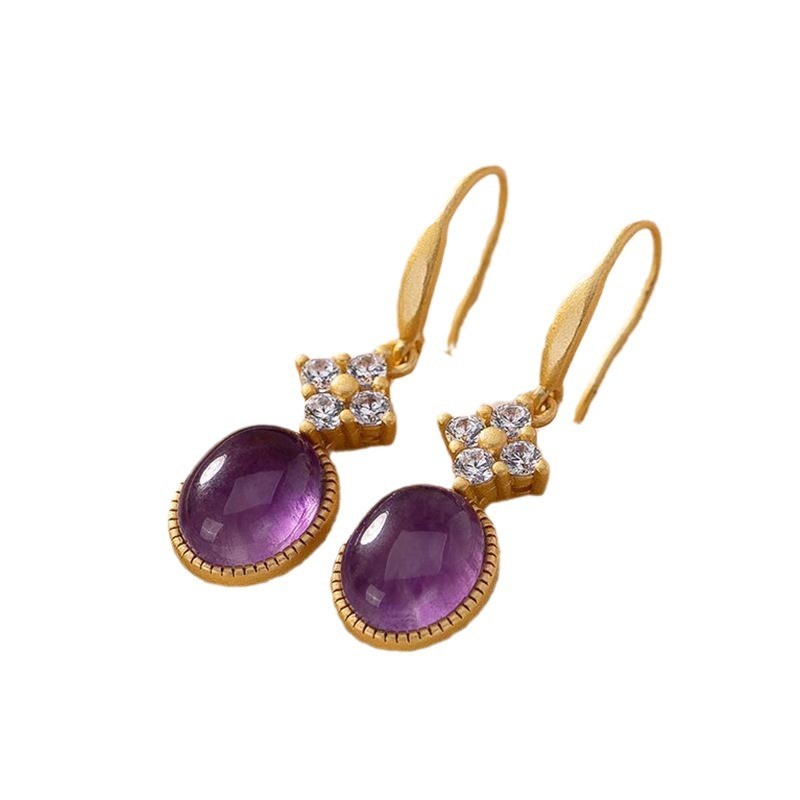 Bông tai nữ thạch anh tím tự nhiên bạc s925
