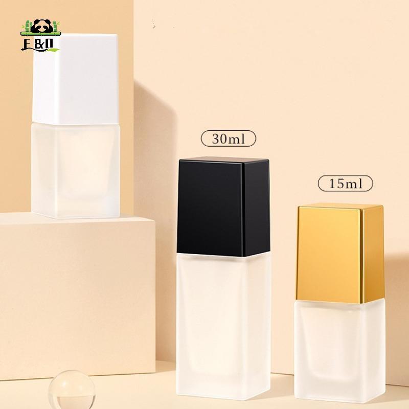 [F & O] 15 / 30ml Chai bơm rỗng Thủy tinh dạng lỏng nền hộp đựng trang điểm Chai vuông trong suốt Chai bơm di động EMKK