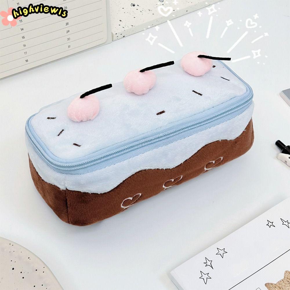 Túi đựng bút HIGHVIEWLS, Bút chì cảm ứng mềm dung tích lớn, Thiết kế bánh anh đào Kawaii Túi đựng văn phòng phẩm sang trọng dành cho học sinh