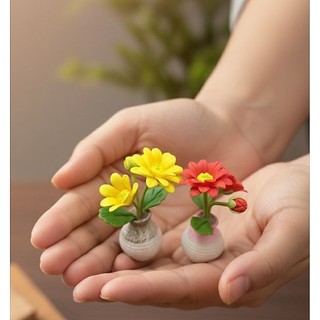 Hoa Đồng Tiền đất sét Nhật cao cấp mini - Trang trí Bàn Thờ Thần Tài mini, thần tài thổ địa mini, Trang trí Bàn làm việc