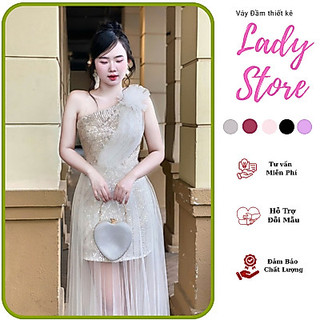 Váy dạ hội Lệch Vai Ánh Kim Sa, Phối Lưới Sang Trọng, váy dạ hội trung niên, M115