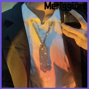 MERIGGIARE Cà vạt hai lớp, Cà vạt nơ kim cương sáng bóng Cà vạt cổ kim cương pha lê, Phụ kiện trang sức thời trang Cao cấp Pre-Tied Black Ribbon Tie Sử dụng hàng ngày