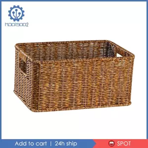 Giỏ dã ngoại Giả Mây Giỏ dệt hình chữ nhật Chất liệu nhựa PP Khay lưu trữ thủ công có lỗ tay cầm Có thể giặt được Phục vụ sắp xếp Thích hợp