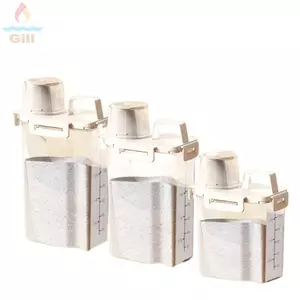 Chai đựng bột giặt GILL, trong suốt có cốc đo lường Hộp đựng bột giặt, Tổ chức phòng giặt kín đa năng
