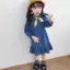 ✿ Bé Gái Nơ Thắt Nơ Áo Sơ Mi Denim Ruffle Hem Dài Tay Trẻ Em Ngọt Ngào Mềm Mại Mùa Xuân Thu Jean Đầm