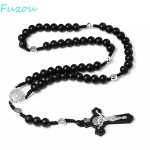 Vòng cổ Mân Côi thủ công FUJIZOU, Vòng cổ hạt gỗ trang trí ô tô Công giáo, Trang sức dự tiệc Gỗ tôn giáo Mellow Crucifix Mặt dây chuyền Kitô giáo