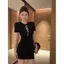 Đầm ngắn tay cảm giác cao cấp Slim-fit Retro Tính khí gợi cảm mùa hè eo hẹp phong cách mới Slimm