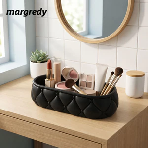 MARGREDY Hộp đựng mỹ phẩm, Giỏ đựng đồ trang sức màu trơn họa tiết sò điệp, Hộp lưu trữ máy tính để bàn đa năng dung tích lớn Trang trí máy tính để bàn