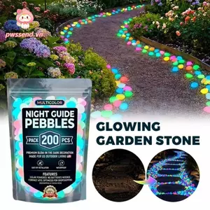 PWSEND Đá cuội phát sáng, Đá sân vườn phát sáng trong bóng tối chống nước đầy màu sắc, Đá bước phát sáng bằng nhựa có thể tái sử dụng sáng tạo Trang trí cảnh quan ngoài trời