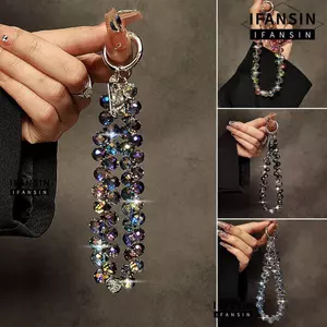 Mặt dây chuyền hạt pha lê FANSIN, Móc khóa hạt pha lê trong suốt lấp lánh, Dây đeo điện thoại đầy màu sắc có thể tháo rời sành điệu dành cho nữ