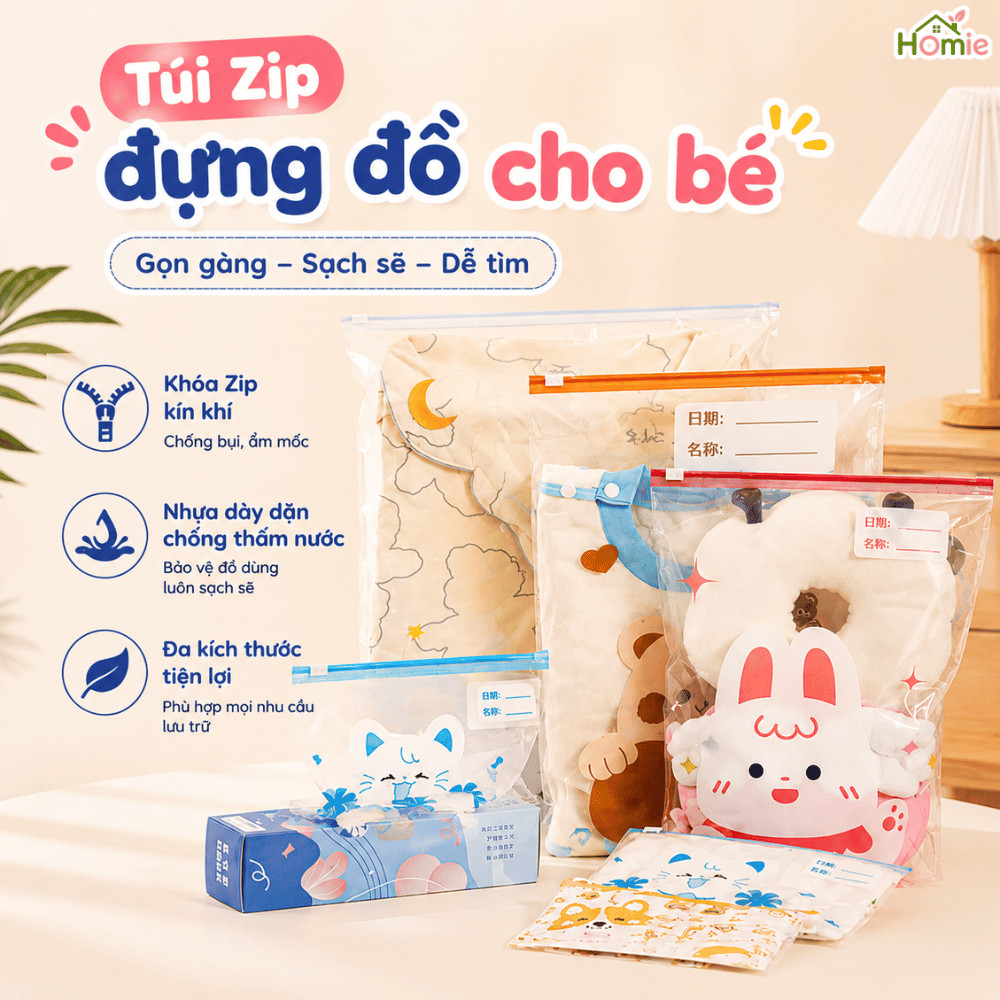 Set Túi Zip Đựng Đồ Đi Sinh Cho Mẹ HOMIE, Túi Đựng Quần Áo, Đồ Dùng, Tã Bỉm Cho Bé, Nhiều Kích Thước Tiện Lợi