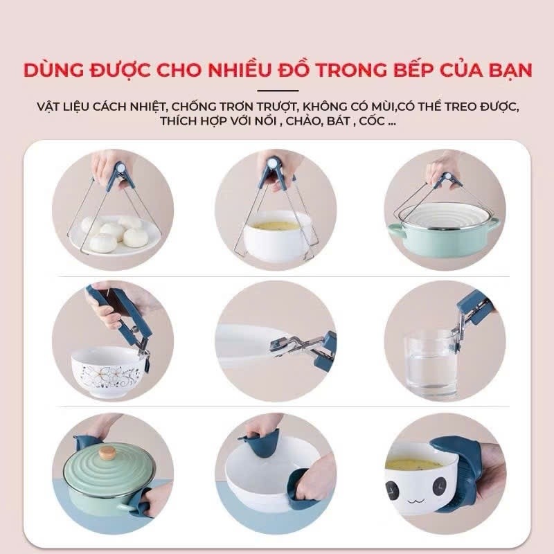 Combo 3 Món Dụng Cụ Kẹp Gắp Kẹp Bát Đĩa, Găng Tay Nhắc Nồi Chống Nóng,Kẹp Thức Ăn Nóng,Thép Không Gỉ
