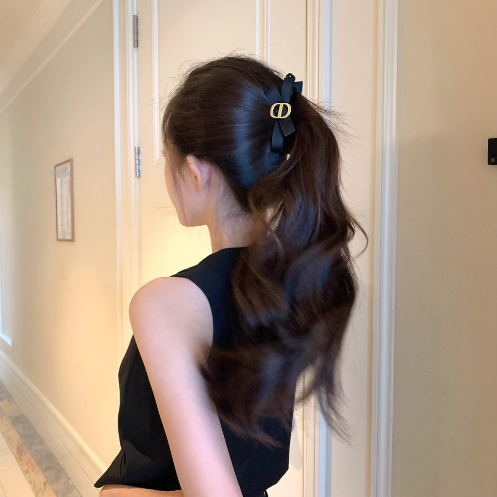 Kẹp tóc nơ đen hai mặt, mũ đội đầu tiện lợi, dễ phối đồ