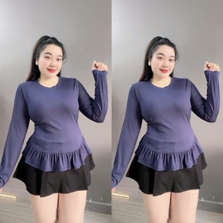 Áo Thun Bigsize Nữ Dáng Ôm Body Tay Dài Vạt Bèo Xòe Thanh Lịch Cho Chubby 55-92kg A298