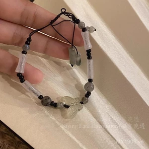Vòng tay phong cách Trung Hoa với bướm đính hạt, dây bện mềm mại, trang sức thanh lịch cho bạn gái