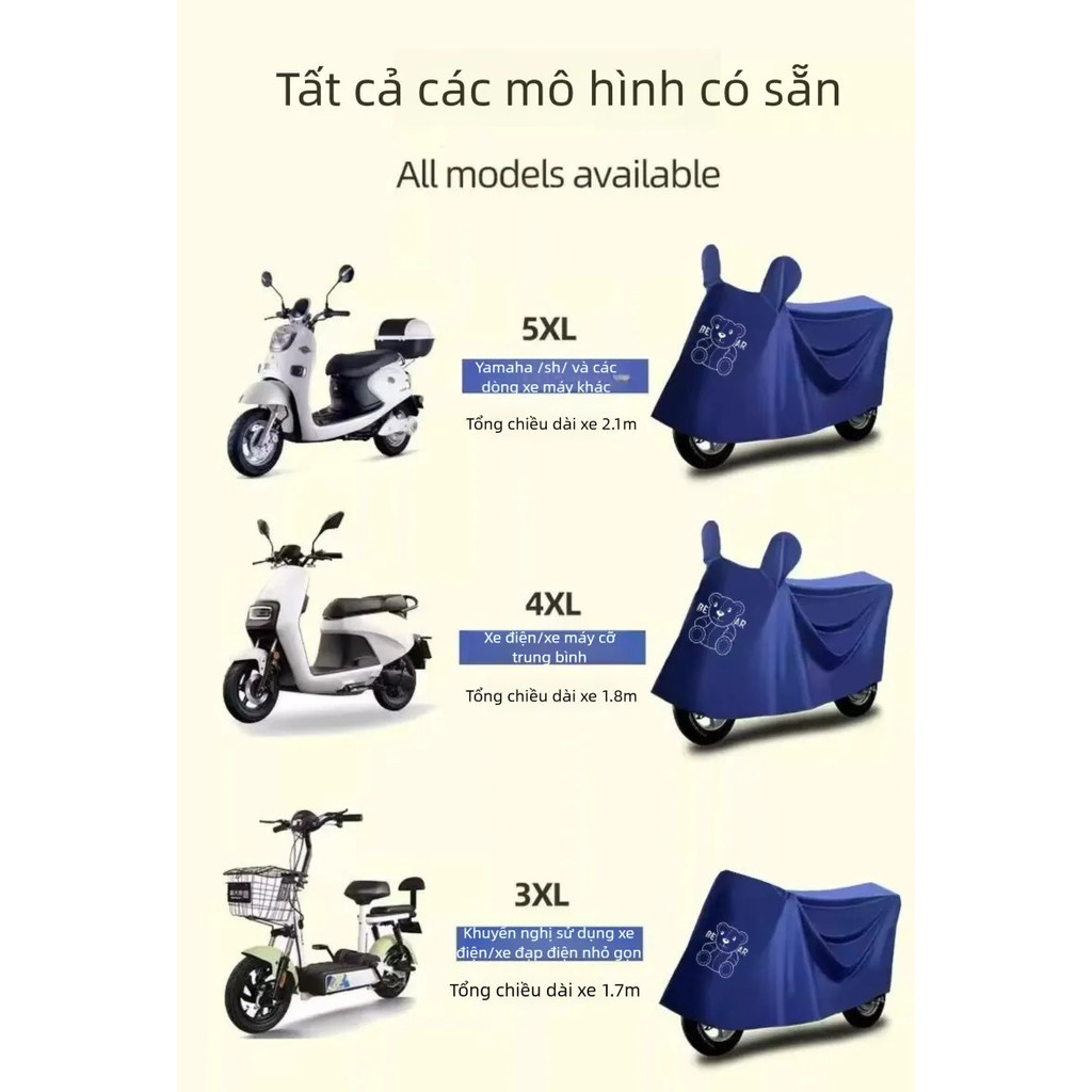 【Chủ đề gấu】Bạt Phủ Xe Máy ,Vải Oxford dày Bạt Che Xe Máy Bảo vệ khỏi mưa và nắng,áo mưa xe máy điện