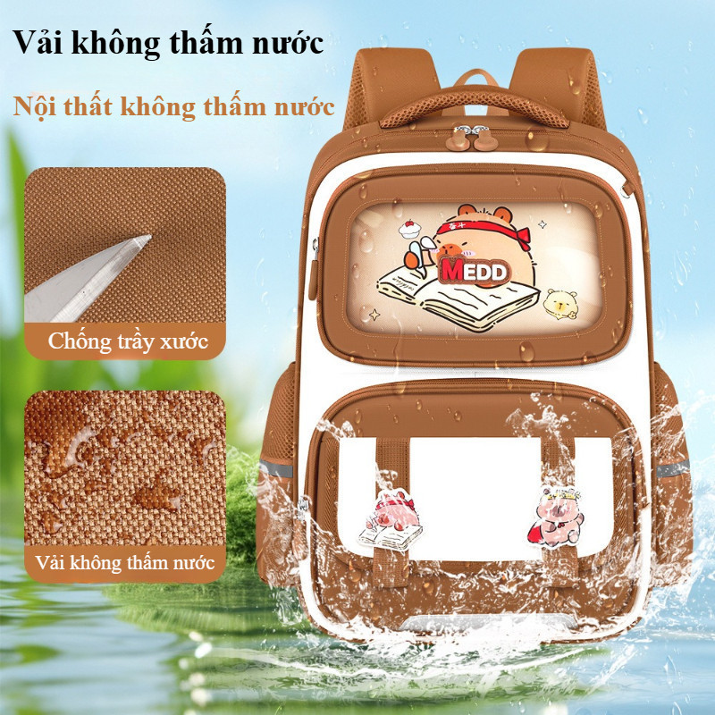 Balo Chống Gù Capybara Đáng Yêu, Đệm Lưng 3D Thoáng Khí, Dung Tích Lớn,Chống Nước, Cho Bé 5-15 Tuổi