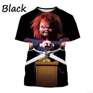 Áo thun in hình Chucky 3D mùa hè Phong cách đường phố vui nhộn Áo ngắn tay nam và nữ Thiết kế kinh dị Áo thun ngắn tay